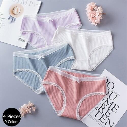 4 Pieces/lot Panties for Women Cotton Underwear Female Casual Underpants Ladies Sexy Lingerie Girl Lace Briefs Woman Intimate