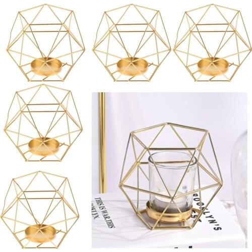 5pcs Metal Geometric Structure Gold Handmade Tealight Candle Holder Romantic Home Dinner Wedding Decoration