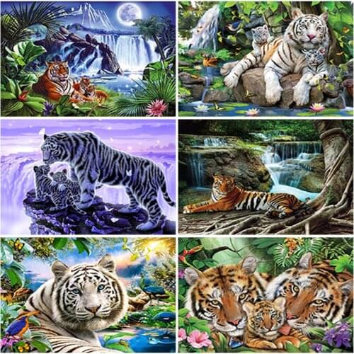 5D DIY Diamond Painting Tiger Animals Full Round Drill Mosaic Diamond Embroidery Cross Stitch Rhinestones Handwork Home Decor