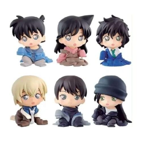 6pcs/lot Detective Conan Figures Conan Bourbon Furuya Rei Sherry Haibara Heiji Gin Model Toys Children Gift