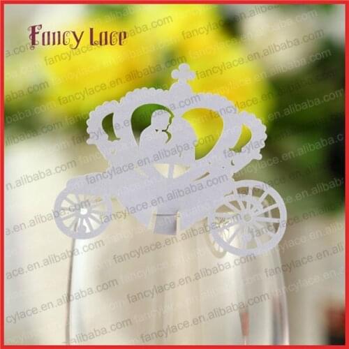60PCS Wholesale Wedding Decoration Place Name Cards, Elegant Customized Wine Glass Card Carriage Shape Die Cut Paper Party Decor