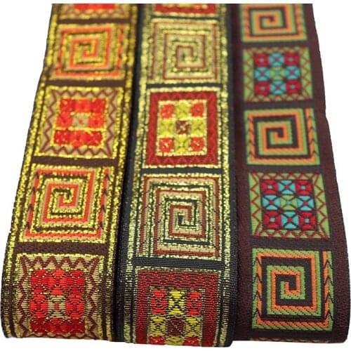 7 Meters 33mm Golden Geometric Pattern Vintage Ethnic Embroidery Lace Ribbons Lace Trim DIY Curtain Clothes Sewing Ribbon Fabric