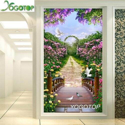 Large Flower Garden Road,pigeon DIY Diamond Painting 5D puzzle Diamond Embroidery Rhinestone Full Drill Mosaic Home Decor YY3428