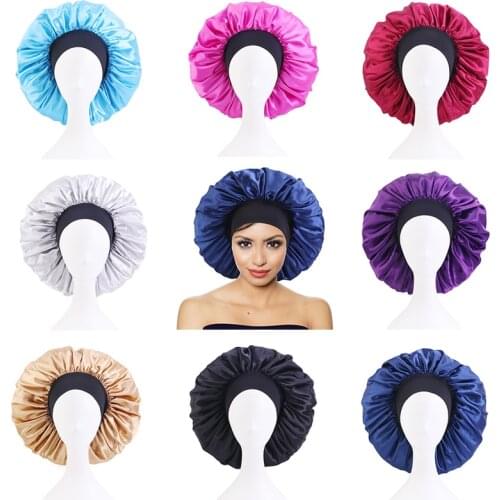 Satin Round Cap Wide Edge Night Cap Hairdressing Cap Solid Color Night Cap Solid Color Multifunctional Shower Cap Western Style