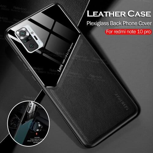 Car Magnetic Holder Case For Xiaomi Redmi Note 10 Pro Case Red mi Redme Note10 4G Leather Plexiglass Silicone Frame Covers Coque