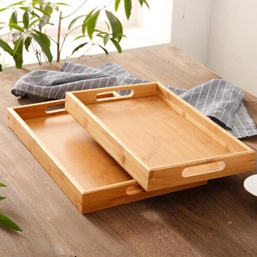 1Pcs Bamboo Wooden Tray Rectangular Tea Tray Solid Wood Household Kung Fu Tea Set Water Cup Tray Wooden Bread Wooden Dinner Tray