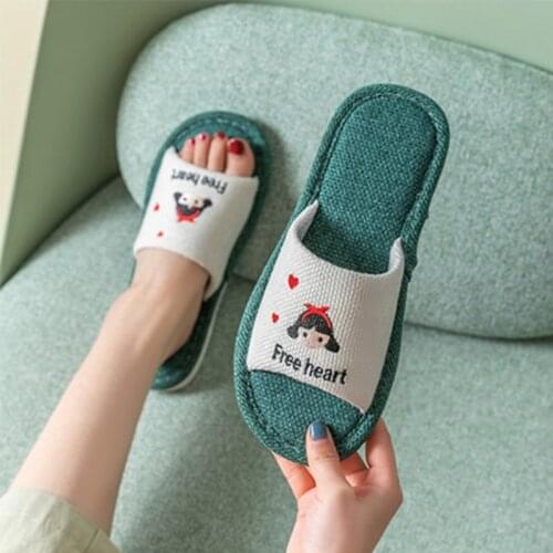 Breathable Linen Slippers Women Indoor Mute Slipper Anti-slip Lovers House Floor Shoes Soft Ladies Summer Home Slides