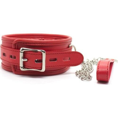 Erotic Sex Neck Collars and Metal Chain BDSM S&M Harness Bondage Restraints Flirting Sex Toys for Women PU Leather Sex Products