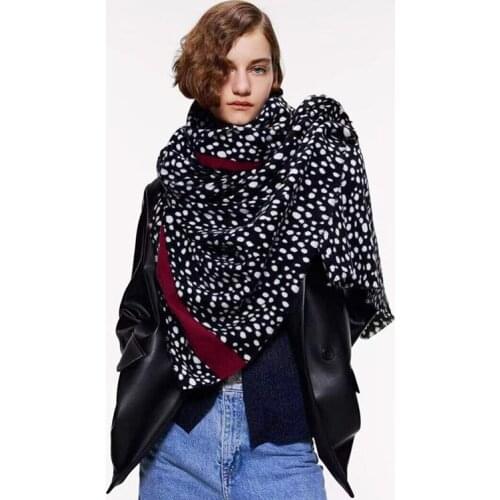 European foreign trade winter womens scarf in 2020Z family black and white leopard pattern wave like cashmere dot womens scarf