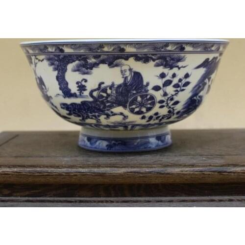 Antique QingDynasty porcelain bowl,Blue and white character bowl ,Hand-painted crafts,Collection&Adornment,Free shipping
