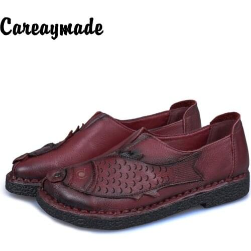 Careaymade-2020 New pure handmade women flat shoes,folk style retro soft bottom Top layer Genuine leather shoes,4 colors