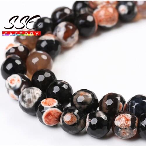 Faceted Red Fire Dragon Agates Natural Stone Beads Round Loose Spacer Bead For Jewelry Making DIY Bracelet 15'' Strand 8mm 10mm