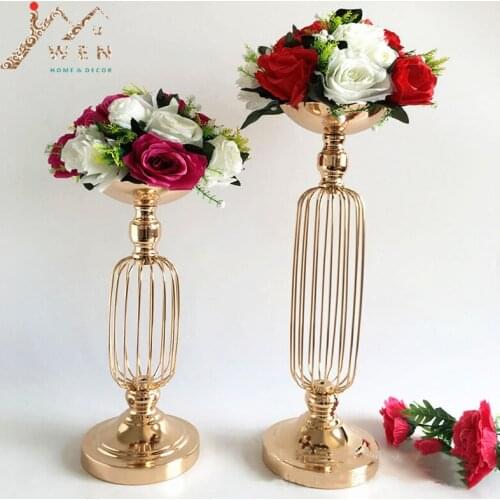 IMUWEN Flower Vase Wedding Table Centerpiece Event Road Lead Gold Silver Metal Vases Party Floor Flowers Stand For Home Decor