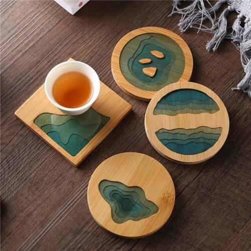Chinese Placemat Bamboo Waterproof Insulation Pad Fresh Landscape Coaster Creative Kitchen Table Mat Home Decor Dinner Plate Mat