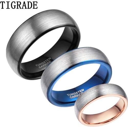 6MM High Polished Brushed Tungsten Carbide Ring Men Black Blue Rose Gold Inlay Domed Wedding Band Women Rings USA Dropshipping
