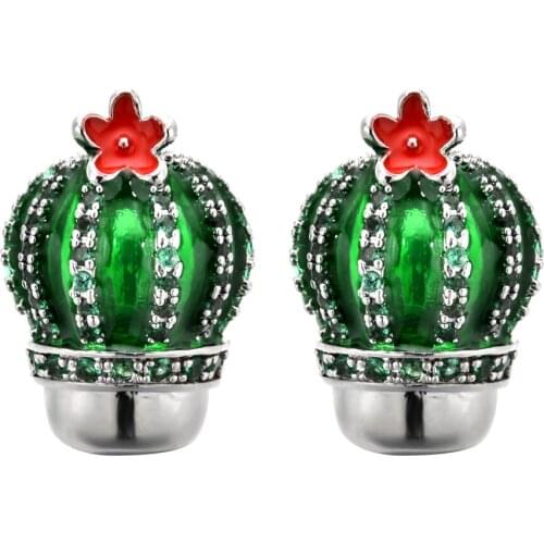 Korean fashion romantic green cactus Zircon Earrings female / girl sweet romantic birthday gift jewelry earrings