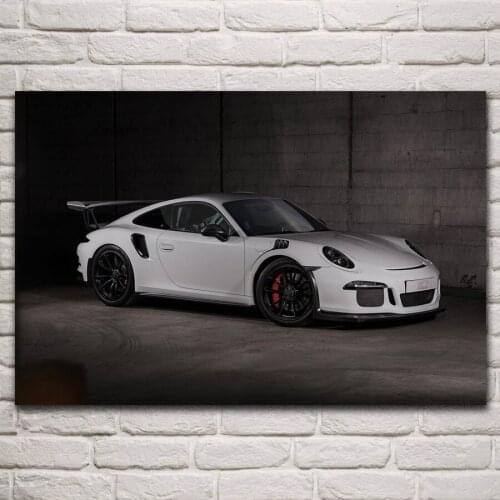 Cool White 911gt3 super car sport vehicle artwork living room home wall art decor wood frame fabric poster KN925