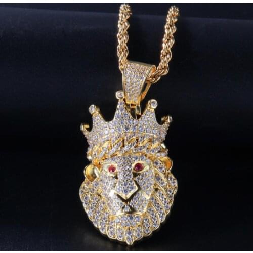 Personality Creativity Crown Lion Head Animal Hip Hop Pendant Necklaces for Men Trendy Jewelry
