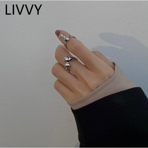 LIVVY Silver Color Irregular Round Beads Rings Female Retro Fashion Handmade Exquisite Jewelry Accessories Gifts
