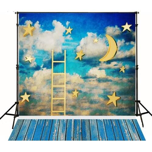 Moon Star Wood Floor Baby Birthday Photography Background Backdrops Custom Kids Photo Studio Props Camera fotografica