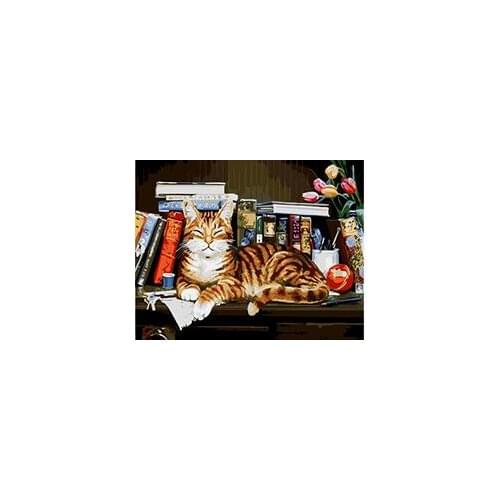 MaHuaf-W148 Striped cat DIY oil painting by numbers coloring on canvas home decor