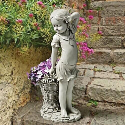 Little Girl Garden Statue Vivid Weather-resistant Resin Outdoor Jacquard Girl Yard Sculpture for Lawn Home Decoration
