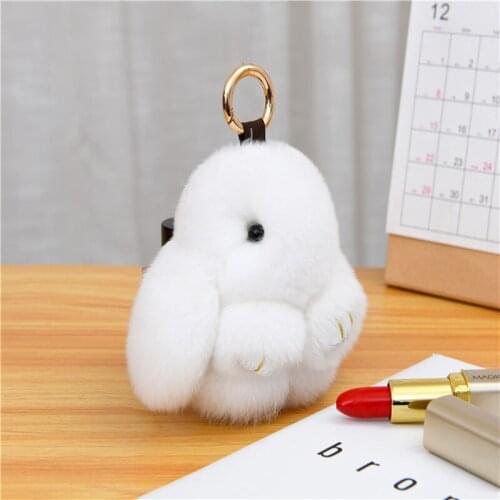 Mini Fluffy Real Rabbit Fur Pompon Bunny Keychain Trinket Women Toy Pompom Rabbit Car Key Ring Bag Key Holder Jewelry Women Gift