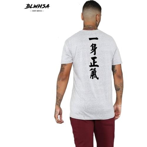BLWHSA Chinese Printing T Shirt Men Casual Short Sleeve Cotton Hip Hop T-shirt Meaning Upright Fashion Clothing Shirt For Men