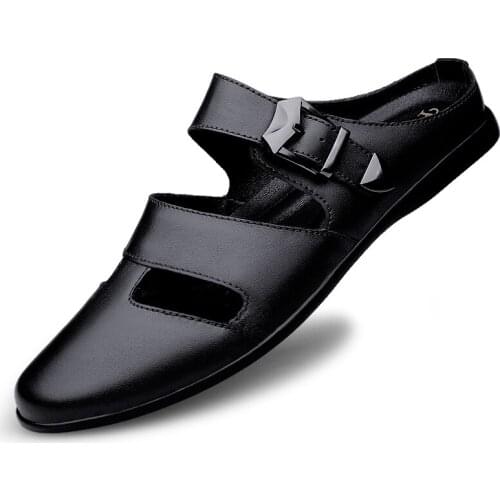 Jumpmore Casual Leather Slides Outdoor Men Slippers Leisure Shoes Man Sandals Size 37-46