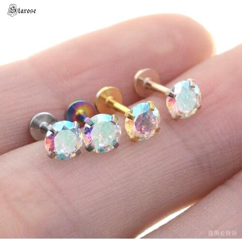 Starose 4pcs 2~5mm Rainbow Gem Nose Ring Labret Lip Piercing Kit Nostril Piercing Helix Studs Tragus Earrings Ear Piercing Oreja