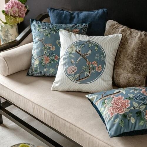 DUNXDECO Cushion Cover Square Decorative Pillow Case Modern Artistic Simple Chinese Flora Bird Elgent Coussin Sofa Chair Cover