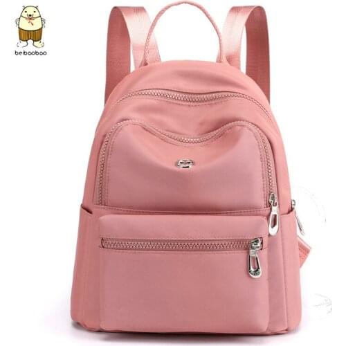 Beibaobao 2021 New High School Bag Women Travel Bag Girls Shoulder Bag Nylon Backpack Teenage Students Solid Color Mochila