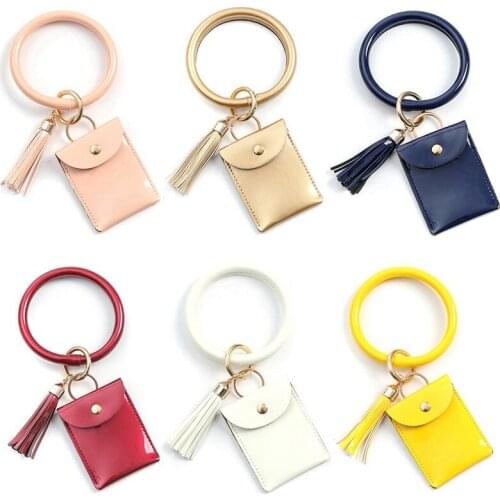 2020 New Fashion Multiful Keychain Key Ring And Card Wallet PU Leather Key Ring Bangle With Matching Wristlet Bag For Women
