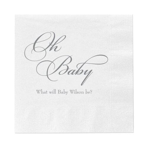 Personalised Oh Baby - Gender Reveal Napkins - Custom Baby Shower Napkins - Foil Stamped Baby Shower Napkins - Oh Baby Napkins