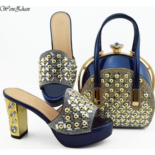 D.Blue Color Shoes And Bag Set To Match Popular Designer Italian Party Shoes With Matching Bags Set 38-43 WENZHAN B96-27