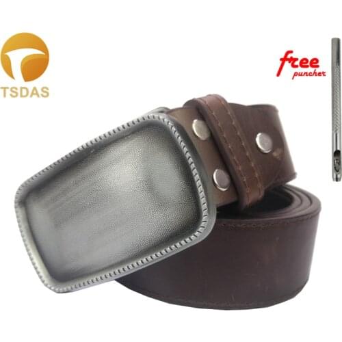 DIY Rectangle Metal Belt Buckles with Leather Belt for 40mm Belt Buckle