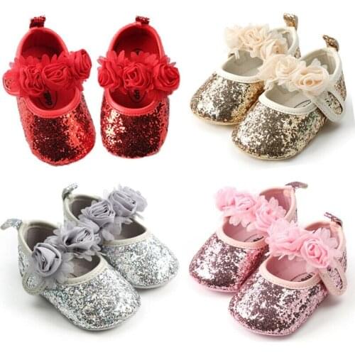 Pudcoco Baby Girsl Sequins Princess Shoes Newborn Baby Girl Crib Shoes Soft Sole Prewalker Anti-slip Sneaker Baby First Walkers