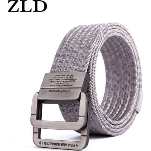 ZLD Equipment Belt Men Elastic Nylon Tactical Belts For Jeans Pants Solid Strap Canvas Double Ring Metal Buckle Waist Belt