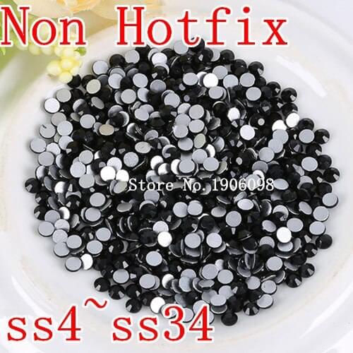 BLACK JET Color Non Hotfix 2028 Flat Back Nail Art Rhinestone SS4 SS5 SS6 SS10 SS12 SS16 SS20 S30 SS34