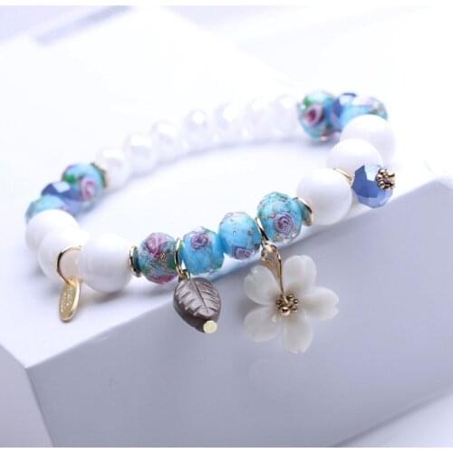 Rose sisi kpop Korean style fresh peach blossom series Crystal elastic rope браслеты на руку flower wbracelet femme