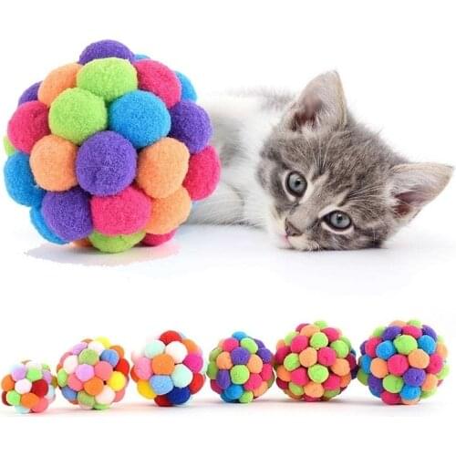 Handmade Funny Cats Bouncy Ball Toys Kitten Plush Bell Ball Mouse Toy Planet Ball Cat Chew Toys Interactive Pet Accessories