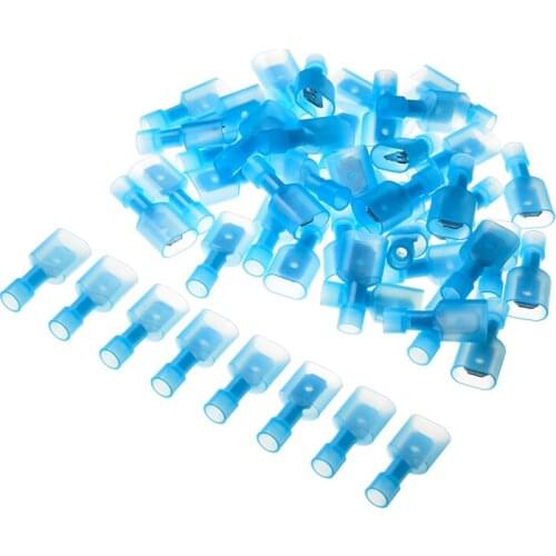 50pcs 16-14AWG Blue Fully Insulated Wire Cable Connector Crimp Spade Terminals Car Audio