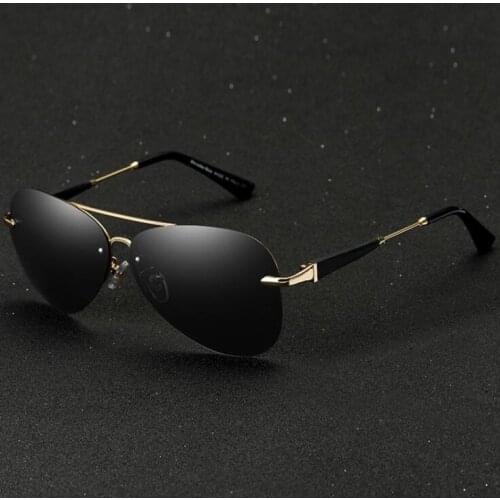 Retro Sunglasses for Men Women Frameless Steel Leather Mirror Polarized Sunglasses UV 400 Lens Protection