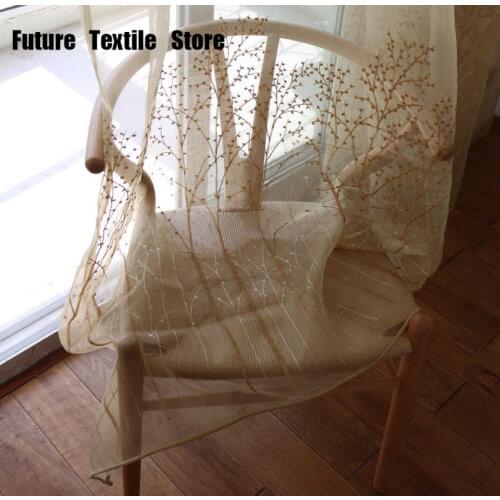 Modern and Simple, Thin and Light Window Screen Branches, Rich Tree Embroidered Curtains with Gauze Champagne Tulle Curtains