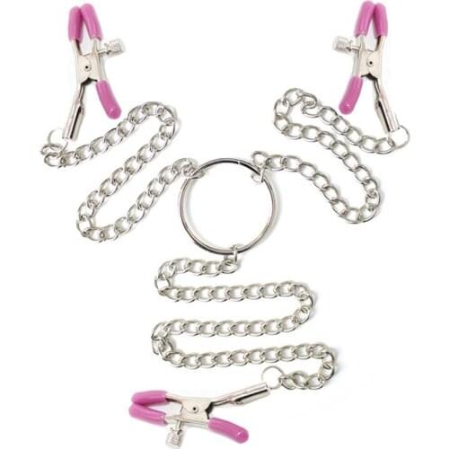 Thick chain Three-Headed 3 Passion Clamp Chain Bondage Adult Toy Body Nipple Labia Clitoris Clip Metal Breast Adjustable