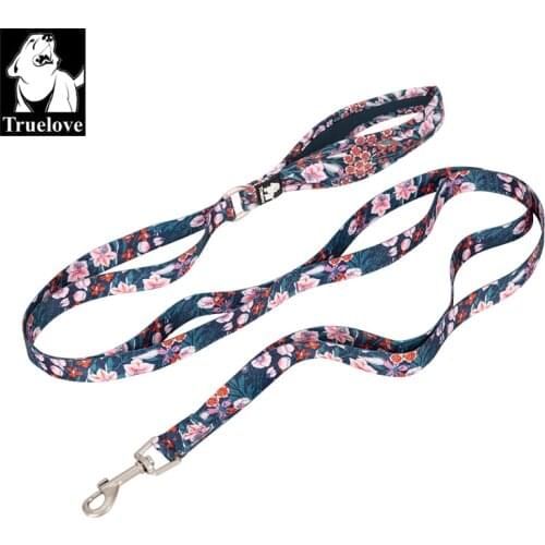 TRUELOVE Pet Leash with Floral Pattern Polyester Multi-postion Handle Soft and Comfortable Durable TLL3112