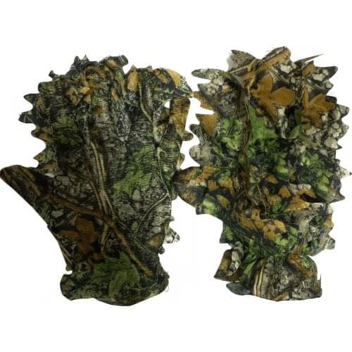 Sneaky 3D Camo Gloves Comfortable Non-slip 3D Leaf Gloves Polyester Full Finger For Tactical Shooting Fishing Hunting Cycling CS