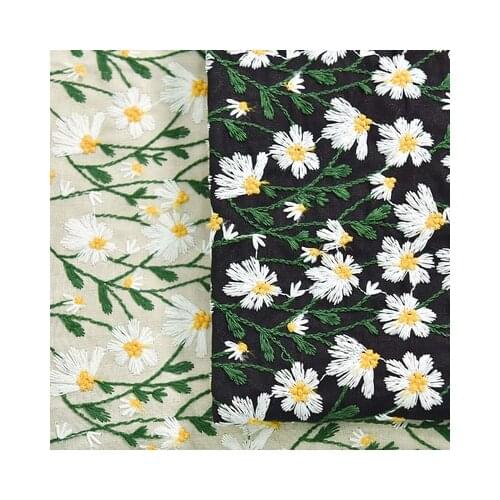 Embroidery Daisy Flower Cotton Linen Fabric Clothing Fabric Handmade DIY Sewing Skirt Tablecloth Curtain DIY Bag Tissu