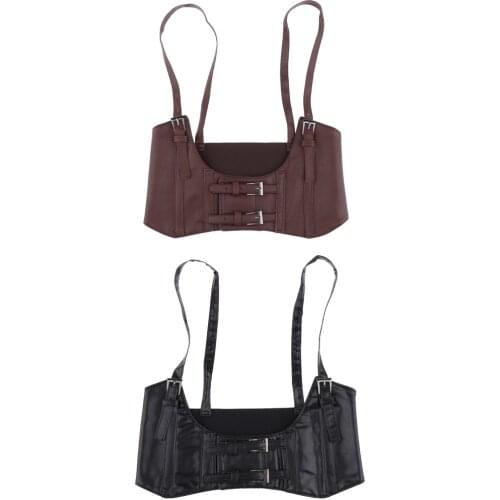 Girls Brown Faux Leather Gothic Steampunk Corsets Leather Steampunk Sexy Underbust Waist Belt Corset