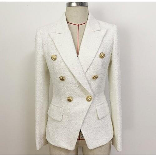 High Quality Newest Nice Fall Winter Vogue Designer Jacket Womens Double Breasted Lion Buttons Blended Tweed Blazer